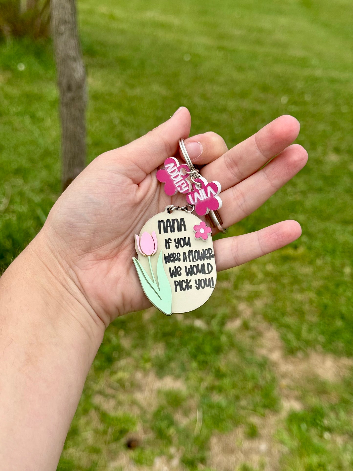 Custom Flower Name Keychain