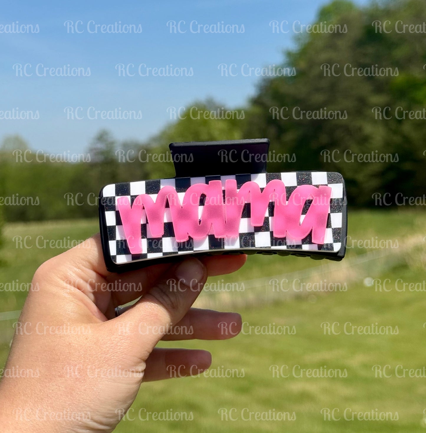 Claw Clip | Checks & Neon Pink
