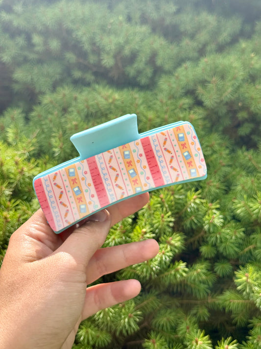School Print Claw Clip