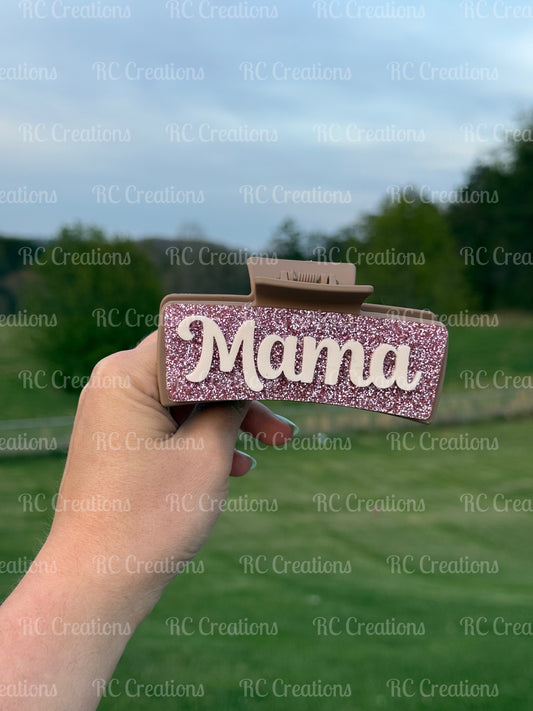 Claw Clip | Mama (Pink Glitter + Nude)