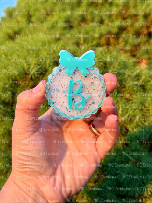 Initial Clip | White Glitter • Teal